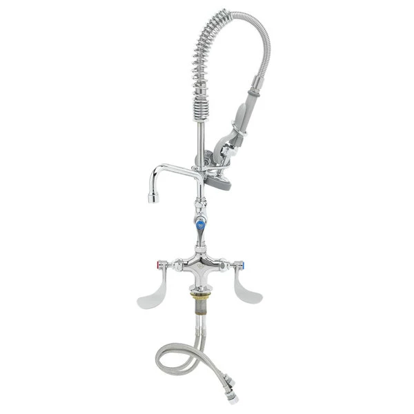T&S Brass And Bronze Works T&S MPZ-2DWV-08-CR Low Profile Deck Mounted Pre-Rinse Faucet With Single Base, 1.15 GPM Spray Valve, 8" Add-On Faucet, Cerama Cartridges, And Wrist Handles 1 T&S Brass And Bronze Works T&S MPZ-2DWV-08-CR Low Profile Deck Mounted Pre-Rinse Faucet With Single Base, 1.15 GPM Spray Valve, 8" Add-On Faucet, Cerama Cartridges, And Wrist Handles