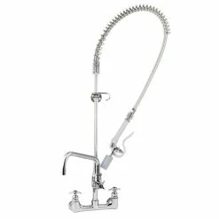 T&S Brass And Bronze Works T&S B-0287-427-BC EasyInstall Wall Mounted Pre-Rinse Faucet With 8" Centers, 44" Hose, 18" Riser, 12" Add-On Faucet, And Cross Handles