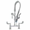 T&S Brass And Bronze Works T&S MPY-8DWN-08-CR EasyInstall Deck Mounted 24 3/4" High Mini Pre-Rinse Faucet With Adjustable 8" Centers, Low Flow Spray Valve, 4" Wrist Action Handles, 24" Hose, 8" Add-On Faucet, And 6" Wall Bracket