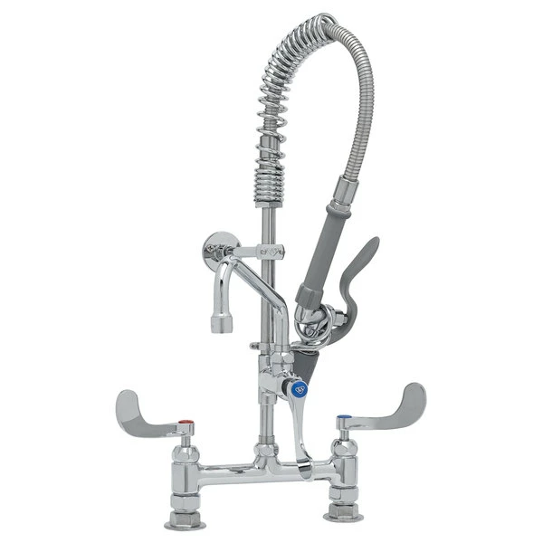 T&S Brass And Bronze Works T&S MPY-8DWN-08-CR EasyInstall Deck Mounted 24 3/4" High Mini Pre-Rinse Faucet With Adjustable 8" Centers, Low Flow Spray Valve, 4" Wrist Action Handles, 24" Hose, 8" Add-On Faucet, And 6" Wall Bracket 1 T&S Brass And Bronze Works T&S MPY-8DWN-08-CR EasyInstall Deck Mounted 24 3/4" High Mini Pre-Rinse Faucet With Adjustable 8" Centers, Low Flow Spray Valve, 4" Wrist Action Handles, 24" Hose, 8" Add-On Faucet, And 6" Wall Bracket
