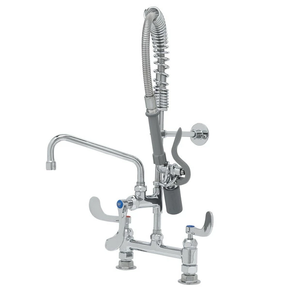 T&S Brass And Bronze Works T&S MPY-8DWN-08-CR EasyInstall Deck Mounted 24 3/4" High Mini Pre-Rinse Faucet With Adjustable 8" Centers, Low Flow Spray Valve, 4" Wrist Action Handles, 24" Hose, 8" Add-On Faucet, And 6" Wall Bracket 2 T&S Brass And Bronze Works T&S MPY-8DWN-08-CR EasyInstall Deck Mounted 24 3/4" High Mini Pre-Rinse Faucet With Adjustable 8" Centers, Low Flow Spray Valve, 4" Wrist Action Handles, 24" Hose, 8" Add-On Faucet, And 6" Wall Bracket - Image 2