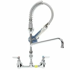 T&S Brass And Bronze Works T&S MPR-8WLN-08-CRS Low Profile Wall Mounted Pre-Rinse Faucet With 8" Centers, 24" Hose, 1.07 GPM Spray Valve, Swivel, 8" Add-On Faucet, And Wall Bracket