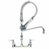 T&S Brass And Bronze Works T&S MPR-2DLN-08-CRS Low Profile Deck Mounted Pre-Rinse Faucet With 8" Centers, 24" Hose, 1.07 GPM Spray Valve, Swivel, 8" Add-On Faucet, And Wall Bracket