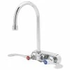 T&S Brass And Bronze Works T&S B-1146-04-WS Wall Mounted Workboard Faucet With 4" Centers, 5 3/4" Gooseneck Spout, 1.5 GPM Aerator, Eterna Cartridges, And Wrist Handles