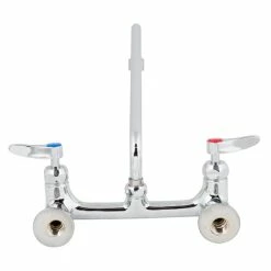 T&S Brass And Bronze Works T&S B-2299-VF22-CR Wall Mounted Faucet With 8" Adjustable Centers, 14" Swing Spout, 2.2 GPM Aerator, Cerama Cartridges, And Lever Handles -T&S Brass-shop 1606932