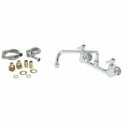 T&S Brass And Bronze Works T&S B-0231-CR-K-F10 Wall Mounted Pantry Faucet With 8" Centers, 12" Swing Spout, 1 GPM Aerator, Cerama Cartridges, Supply Lines, And Lever Handles
