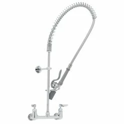 T&S Brass And Bronze Works T&S B-0133-CR-BJ EasyInstall Wall Mounted Pre-Rinse Faucet With 8" Centers, 1.07 GPM Spray Valve, Cerama Cartridges, And Lever Handles