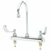 T&S Brass And Bronze Works T&S B-1142-04 Deck Mount Workboard Faucet With 8" Centers, 5 3/4" Gooseneck Spout, Escutcheon, 4" Wrist Action Handles, And Tailpieces