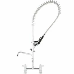 T&S Brass And Bronze Works Equip By T&S 5PR-8D08 Deck Mounted 38 1/4" High Pre-Rinse Faucet With 8" Adjustable Centers, 44" Hose, 8" Add-On Faucet, And 6" Wall Bracket