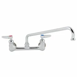 T&S Brass And Bronze Works T&S B-2299-CR Wall Mounted Faucet With 8" Adjustable Centers, 14" Swing Spout, Stream Regulator Outlet, Cerama Cartridges, And Lever Handles -T&S Brass-shop 1612488