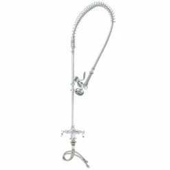 T&S Brass And Bronze Works T&S B-0113-B-TEE EasyInstall Deck Mounted 44 1/4" High Pre-Rinse Faucet With Flex Inlets, 44" Hose, Tee Assembly, And 6" Wall Bracket