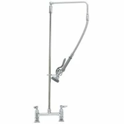 T&S Brass And Bronze Works T&S B-0121 Deck Mounted 38 3/8" High Pre-Rinse Faucet With Adjustable 8" Centers, Swivel Arm, And 20" Hose -T&S Brass-shop 1616062