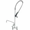 T&S Brass And Bronze Works T&S B-0123-A12-B08C EasyInstall Deck Mounted 46" High Pre-Rinse Faucet With Adjustable 8" Centers, Ergonomic Low Flow Spray Valve, 44" Hose, 12" Add-On Faucet, And 6" Wall Bracket