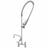 T&S Brass And Bronze Works T&S B-0123-ADF08-B EasyInstall Deck Mounted 49 1/4" High Pre-Rinse Faucet With Adjustable 8" Centers, 44" Hose, 8" Add-On Faucet, And Wall Bracket