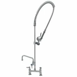 T&S Brass And Bronze Works T&S B-0123-ADF08-B EasyInstall Deck Mounted 49 1/4" High Pre-Rinse Faucet With Adjustable 8" Centers, 44" Hose, 8" Add-On Faucet, And Wall Bracket