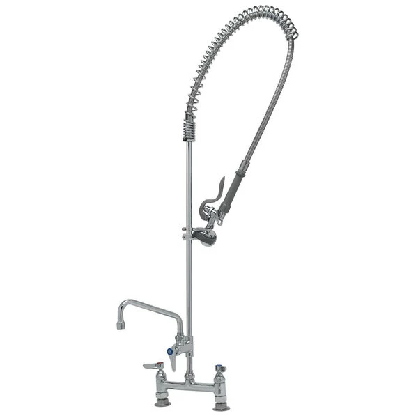 T&S Brass And Bronze Works T&S B-0123-ADF08-B EasyInstall Deck Mounted 49 1/4" High Pre-Rinse Faucet With Adjustable 8" Centers, 44" Hose, 8" Add-On Faucet, And Wall Bracket 1 T&S Brass And Bronze Works T&S B-0123-ADF08-B EasyInstall Deck Mounted 49 1/4" High Pre-Rinse Faucet With Adjustable 8" Centers, 44" Hose, 8" Add-On Faucet, And Wall Bracket
