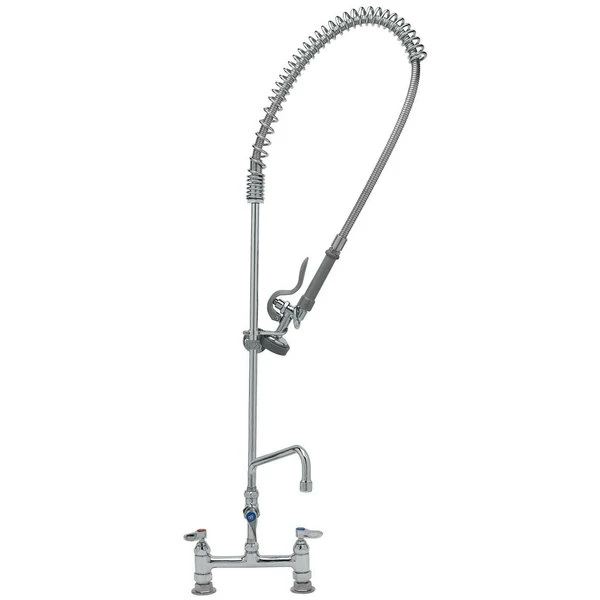 T&S Brass And Bronze Works T&S B-0123-ADF08-B EasyInstall Deck Mounted 49 1/4" High Pre-Rinse Faucet With Adjustable 8" Centers, 44" Hose, 8" Add-On Faucet, And Wall Bracket 2 T&S Brass And Bronze Works T&S B-0123-ADF08-B EasyInstall Deck Mounted 49 1/4" High Pre-Rinse Faucet With Adjustable 8" Centers, 44" Hose, 8" Add-On Faucet, And Wall Bracket - Image 2