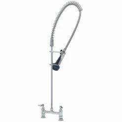 T&S Brass And Bronze Works T&S B-0123-B08 EasyInstall Deck Mounted 41 3/4" High Pre-Rinse Faucet With Adjustable 8" Centers, Ergonomic Spray Valve, 44" Hose, And 6" Wall Bracket