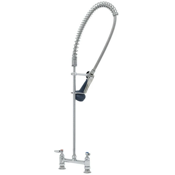 T&S Brass And Bronze Works T&S B-0123-B08 EasyInstall Deck Mounted 41 3/4" High Pre-Rinse Faucet With Adjustable 8" Centers, Ergonomic Spray Valve, 44" Hose, And 6" Wall Bracket 1 T&S Brass And Bronze Works T&S B-0123-B08 EasyInstall Deck Mounted 41 3/4" High Pre-Rinse Faucet With Adjustable 8" Centers, Ergonomic Spray Valve, 44" Hose, And 6" Wall Bracket