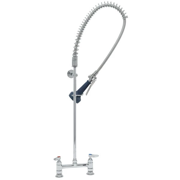 T&S Brass And Bronze Works T&S B-0123-B08 EasyInstall Deck Mounted 41 3/4" High Pre-Rinse Faucet With Adjustable 8" Centers, Ergonomic Spray Valve, 44" Hose, And 6" Wall Bracket 2 T&S Brass And Bronze Works T&S B-0123-B08 EasyInstall Deck Mounted 41 3/4" High Pre-Rinse Faucet With Adjustable 8" Centers, Ergonomic Spray Valve, 44" Hose, And 6" Wall Bracket - Image 2