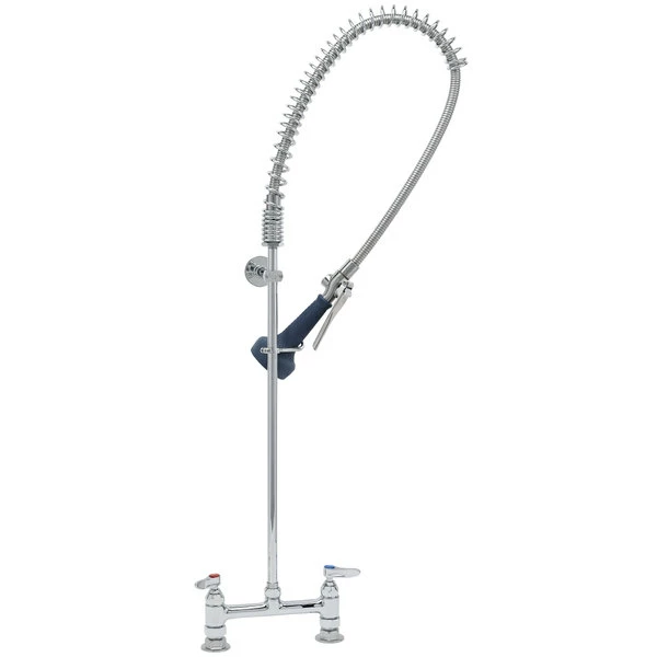 T&S Brass And Bronze Works T&S B-0123-B08C EasyInstall Deck Mounted 41 3/4" High Pre-Rinse Faucet With Adjustable 8" Centers, Ergonomic Low Flow Spray Valve, 44" Hose, And 6" Wall Bracket 2 T&S Brass And Bronze Works T&S B-0123-B08C EasyInstall Deck Mounted 41 3/4" High Pre-Rinse Faucet With Adjustable 8" Centers, Ergonomic Low Flow Spray Valve, 44" Hose, And 6" Wall Bracket - Image 2