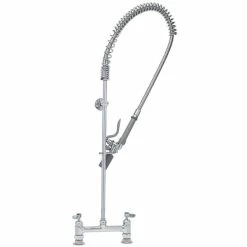 T&S Brass And Bronze Works T&S B-0123-BC EasyInstall Deck Mounted 45" High Pre-Rinse Faucet With Adjustable 8" Centers, Low Flow Spray Valve, 44" Hose, And 6" Wall Bracket -T&S Brass-shop 1616148