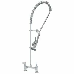 T&S Brass And Bronze Works T&S B-0123-CR-B EasyInstall Deck Mounted 45" High Pre-Rinse Faucet With Adjustable 8" Centers, 44" Hose, And 6" Wall Bracket