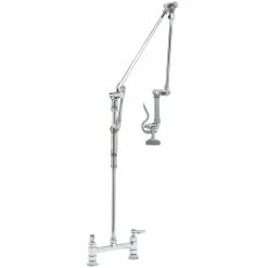 T&S Brass And Bronze Works T&S B-0124 Deck Mounted 41" High Pre-Rinse Faucet With Adjustable 8" Centers, And Roto-Flex Support