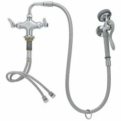 T&S Brass And Bronze Works T&S B-0160 Deck Mounted Pre-Rinse Faucet With Flex Inlets, 90 Degree Swivel, 44" Hose, And Wall Hook