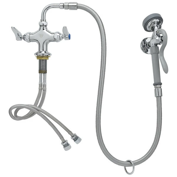 T&S Brass And Bronze Works T&S B-0160 Deck Mounted Pre-Rinse Faucet With Flex Inlets, 90 Degree Swivel, 44" Hose, And Wall Hook 1 T&S Brass And Bronze Works T&S B-0160 Deck Mounted Pre-Rinse Faucet With Flex Inlets, 90 Degree Swivel, 44" Hose, And Wall Hook