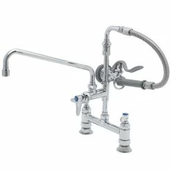 T&S Brass And Bronze Works T&S B-0178 Deck Mounted Pre-Rinse Faucet With Adjustable 8" Centers, 20" Hose, 12" Add-On Faucet, And 90 Degree Swivel Adapter