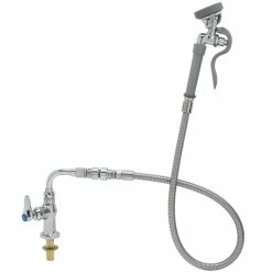 T&S Brass And Bronze Works T&S B-0205-44H-VB Deck Mounted Pre-Rinse Faucet With Single Inlet, Angled Spray Valve, 44" Hose, 90 Degree Swivel Adapter, Vacuum Breaker, And Wall Hook