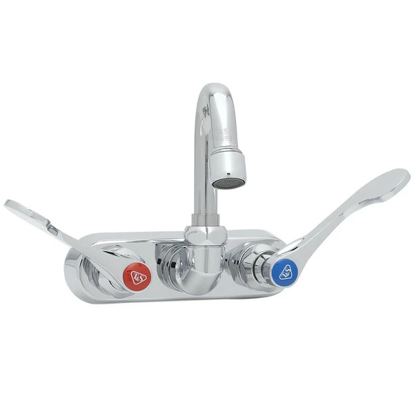 T&S Brass And Bronze Works T&S B-1115-131X-WH4 Wall Mount Workboard Faucet With 4" Centers, 2 15/16" Gooseneck Spout And 4" Wrist Action Handles 2 T&S Brass And Bronze Works T&S B-1115-131X-WH4 Wall Mount Workboard Faucet With 4" Centers, 2 15/16" Gooseneck Spout And 4" Wrist Action Handles - Image 2