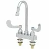 T&S Brass And Bronze Works T&S B-1146-02A-WH4 Wall Mount Workboard Faucet With 4" Centers, 4 3/8" Gooseneck Spout, Escutcheon, Aerator, 4" Wrist Action Handles, And Tailpieces