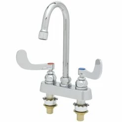 T&S Brass And Bronze Works T&S B-1146-02A-WH4 Wall Mount Workboard Faucet With 4" Centers, 4 3/8" Gooseneck Spout, Escutcheon, Aerator, 4" Wrist Action Handles, And Tailpieces