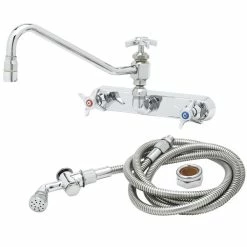 T&S Brass And Bronze Works T&S B-1157-12 Wall Mount Workboard Faucet With 8" Centers, 11 7/8" Nozzle, Escutcheon, 72" Hose, And Angled Spray Valve