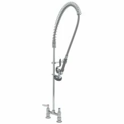 T&S Brass And Bronze Works T&S B-2223 Deck Mounted 41 3/4" High Pre-Rinse Faucet With Adjustable 6" Centers, 44" Hose, And 6" Wall Bracket