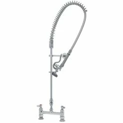 T&S Brass And Bronze Works T&S B-2277 EasyInstall Deck Mounted 39 1/4" High Pre-Rinse Faucet With Adjustable 8" Centers, 44" Hose, 12" Wall Bracket, And Installation Kit