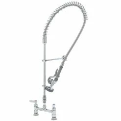 T&S Brass And Bronze Works T&S B-2277-CR EasyInstall Deck Mounted 39 1/4" High Pre-Rinse Faucet With Adjustable 8" Centers, 44" Hose, Vacuum Breaker, 12" Wall Bracket, And Installation Kit