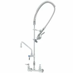 T&S Brass And Bronze Works T&S B-2278-01 EasyInstall Wall Mounted 41 1/4" High Pre-Rinse Faucet With Adjustable 8" Centers, 44" Hose, 12" Add-On Faucet, Vacuum Breaker, 6" Wall Bracket, And Installation Kit