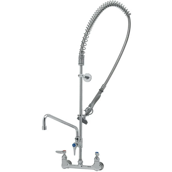 T&S Brass And Bronze Works T&S B-2405 Wall Mounted 37 5/8" High Pre-Rinse Faucet With Adjustable 8" Centers, 44" Hose, 12" Add-On Faucet, And 6" Wall Bracket 1 T&S Brass And Bronze Works T&S B-2405 Wall Mounted 37 5/8" High Pre-Rinse Faucet With Adjustable 8" Centers, 44" Hose, 12" Add-On Faucet, And 6" Wall Bracket