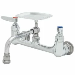 T&S Brass And Bronze Works T&S B-2489 Wall Mount Mixing Faucet With 8" Adjustable Centers, 6" Swing Nozzle, Soap Dish, And Eterna Cartridges