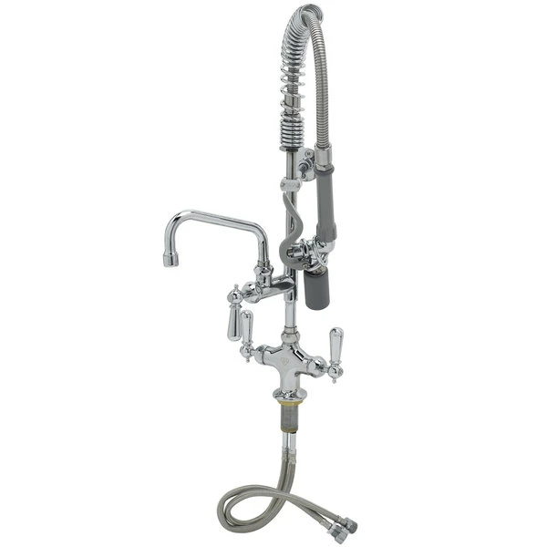 T&S Brass And Bronze Works T&S MPY-2DCN-06 EasyInstall Deck Mounted 24 3/4" High Mini Pre-Rinse Faucet With Flex Inlets, Low Flow Spray Valve, Club Handles, 24" Hose, 6" Add-On Faucet, And 6" Wall Bracket 1 T&S Brass And Bronze Works T&S MPY-2DCN-06 EasyInstall Deck Mounted 24 3/4" High Mini Pre-Rinse Faucet With Flex Inlets, Low Flow Spray Valve, Club Handles, 24" Hose, 6" Add-On Faucet, And 6" Wall Bracket