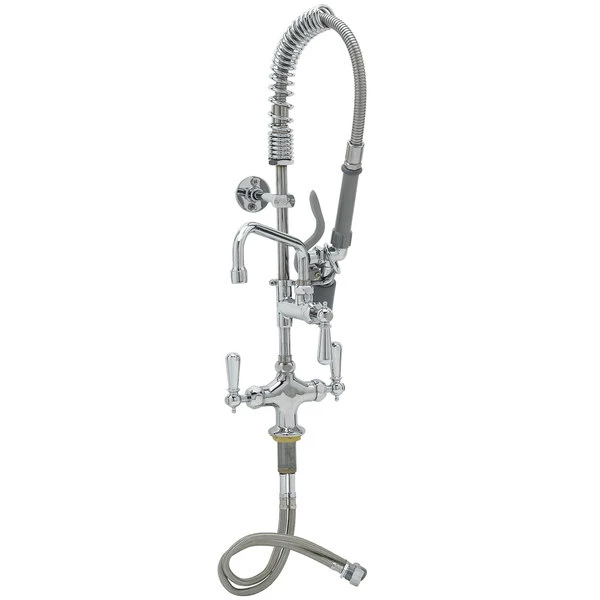 T&S Brass And Bronze Works T&S MPY-2DCN-06 EasyInstall Deck Mounted 24 3/4" High Mini Pre-Rinse Faucet With Flex Inlets, Low Flow Spray Valve, Club Handles, 24" Hose, 6" Add-On Faucet, And 6" Wall Bracket 2 T&S Brass And Bronze Works T&S MPY-2DCN-06 EasyInstall Deck Mounted 24 3/4" High Mini Pre-Rinse Faucet With Flex Inlets, Low Flow Spray Valve, Club Handles, 24" Hose, 6" Add-On Faucet, And 6" Wall Bracket - Image 2