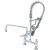 T&S Brass And Bronze Works T&S MPY-8DCN-12-CR EasyInstall Deck Mounted 24 3/4" High Mini Pre-Rinse Faucet With Adjustable 8" Centers, Low Flow Spray Valve, Club Handles, 24" Hose, 12" Add-On Faucet, And 6" Wall Bracket
