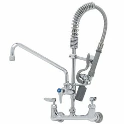 T&S Brass And Bronze Works T&S MPY-8WLN-12-CR EasyInstall Wall Mounted 22 1/4" High Mini Pre-Rinse Faucet With Adjustable 8" Centers, Low Flow Spray Valve, 24" Hose, 12" Add-On Faucet, And 6" Wall Bracket