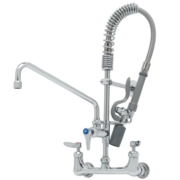 T&S Brass And Bronze Works T&S MPY-8WLN-12-CR EasyInstall Wall Mounted 22 1/4" High Mini Pre-Rinse Faucet With Adjustable 8" Centers, Low Flow Spray Valve, 24" Hose, 12" Add-On Faucet, And 6" Wall Bracket 1 T&S Brass And Bronze Works T&S MPY-8WLN-12-CR EasyInstall Wall Mounted 22 1/4" High Mini Pre-Rinse Faucet With Adjustable 8" Centers, Low Flow Spray Valve, 24" Hose, 12" Add-On Faucet, And 6" Wall Bracket