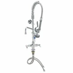 T&S Brass And Bronze Works T&S MPZ-2DLN-08 EasyInstall Deck Mounted 24 13/16" High Mini Pre-Rinse Faucet With Flex Inlets, 24" Hose, 8" Add-On Faucet, And 6" Wall Bracket