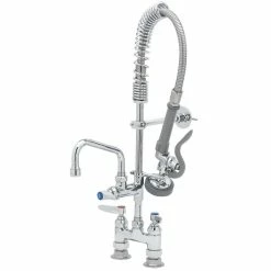 T&S Brass And Bronze Works T&S MPZ-4DLN-06 EasyInstall Deck Mounted 24 5/8" High Mini Pre-Rinse Faucet With Adjustable 4" Centers, 24" Hose, 6" Add-On Faucet, And 6" Wall Bracket