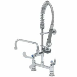 T&S Brass And Bronze Works T&S MPZ-8DWN-08-CR EasyInstall Deck Mounted 24 9/16" High Mini Pre-Rinse Faucet With Adjustable 8" Centers, 4" Wrist Action Handles, 24" Hose, 8" Add-On Faucet, And 6" Wall Bracket